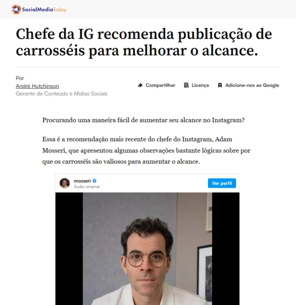 Chefe do Instagram recomenda carrosséis para melhorar o alcance